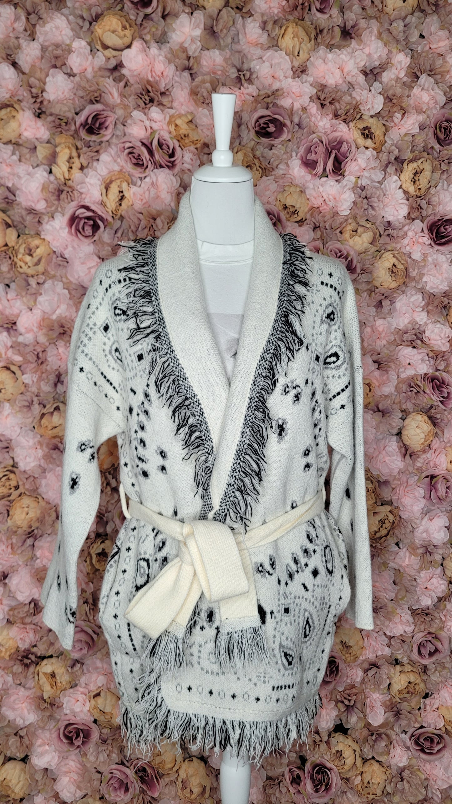 Gilet Bandana franges ceinture manches longues