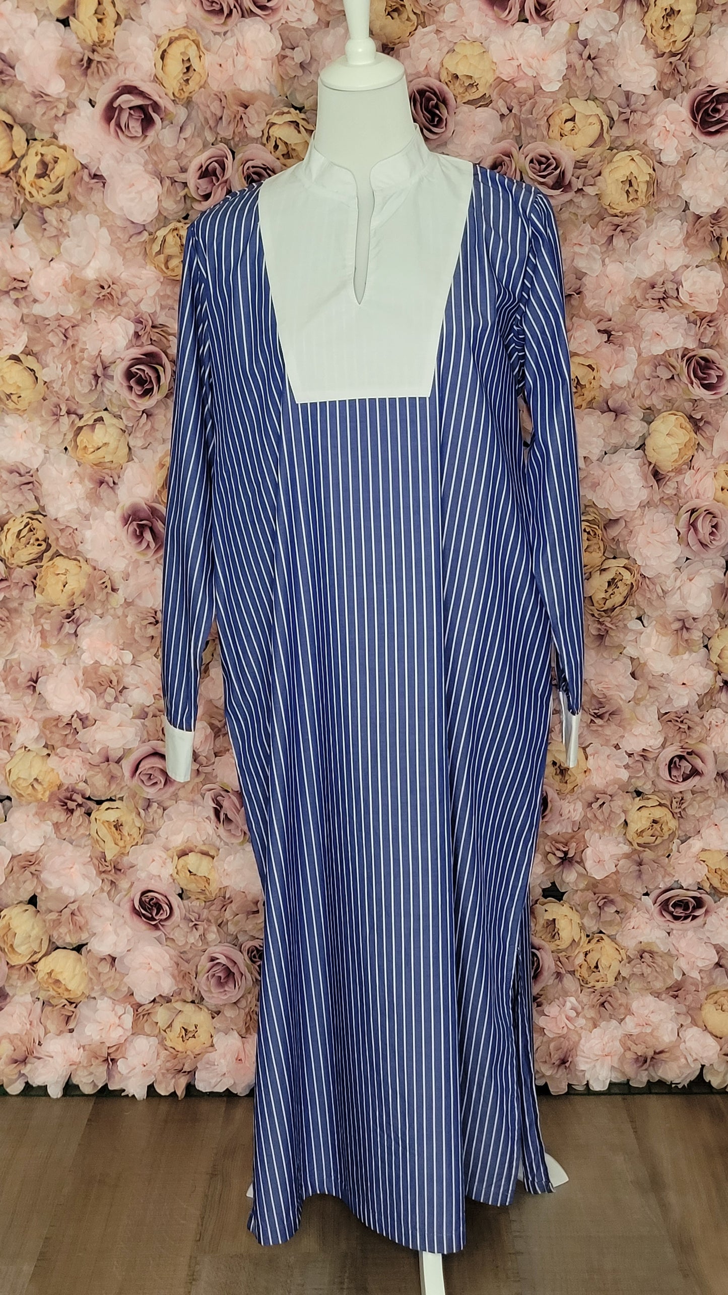 Robe Longue Chemise Col Mao en Coton "SONIA" — Chic & Confortable