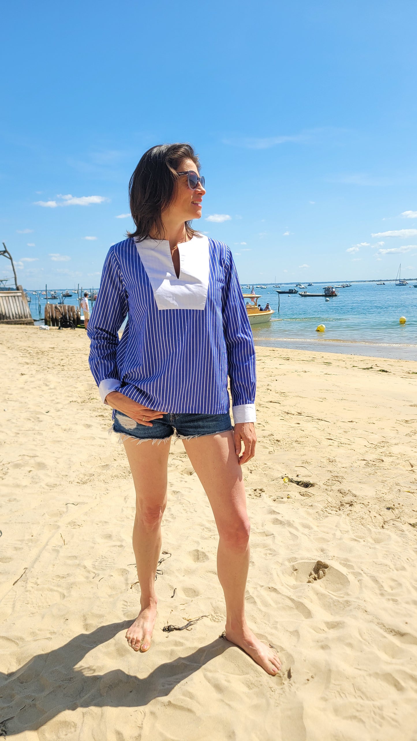 CHEMISE- TUNIQUE BICOLORE "SOFIA" en Coton — Élégance Décontractée