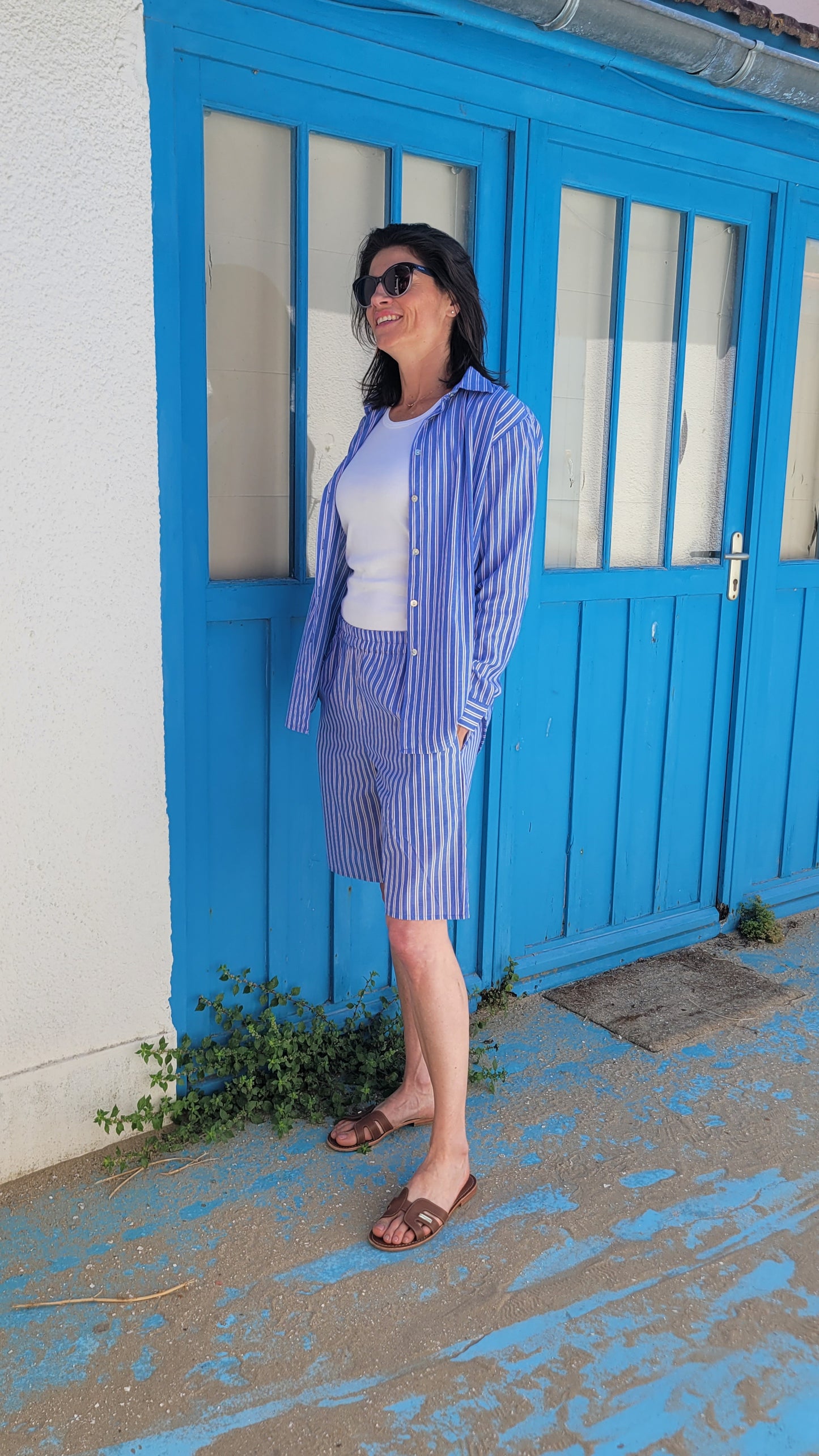ENSEMBLE "BAHAMAS" Coton Chemise & Bermuda Oversize — Style Décontracté Chic