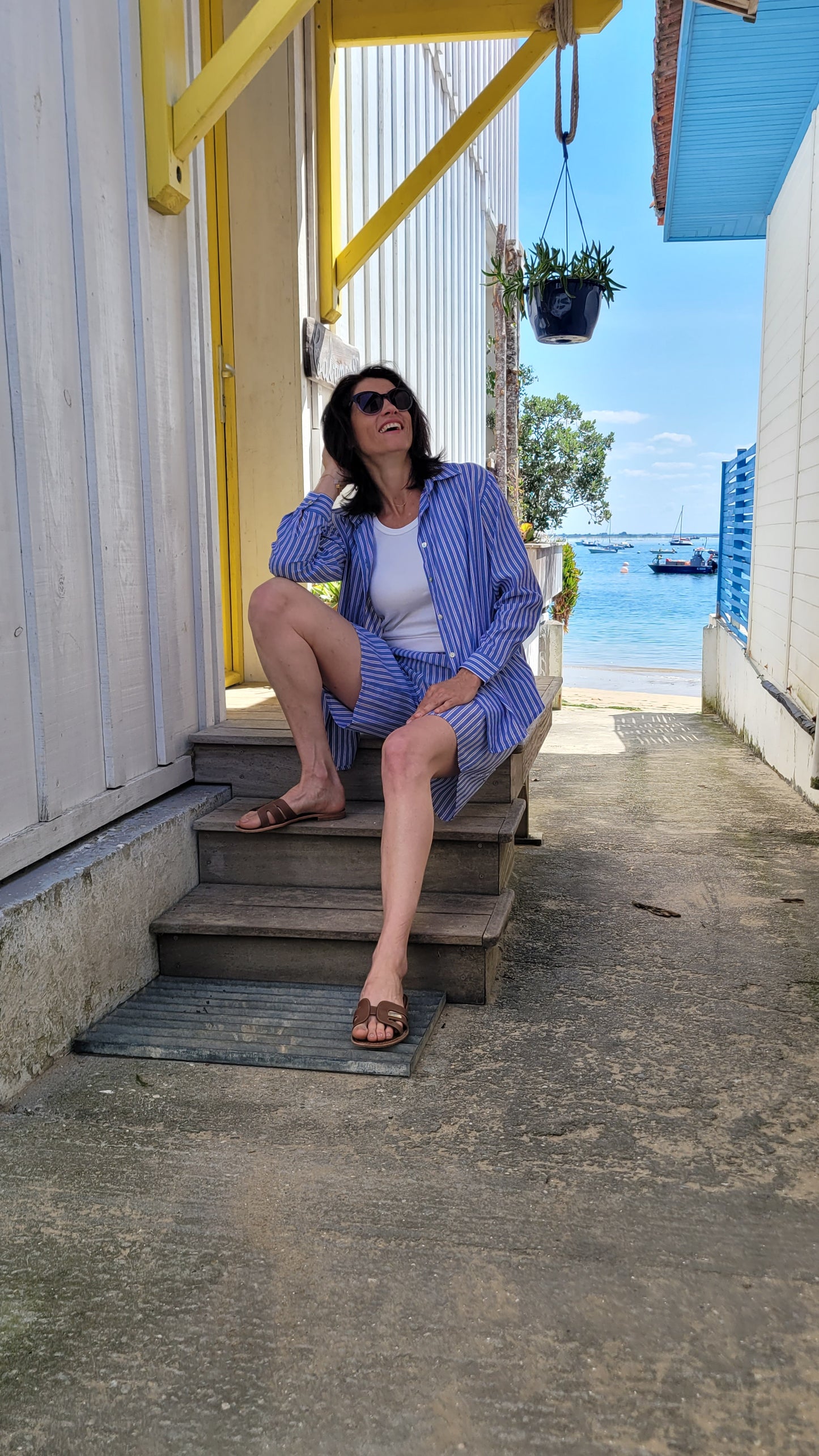 ENSEMBLE "BAHAMAS" Coton Chemise & Bermuda Oversize — Style Décontracté Chic