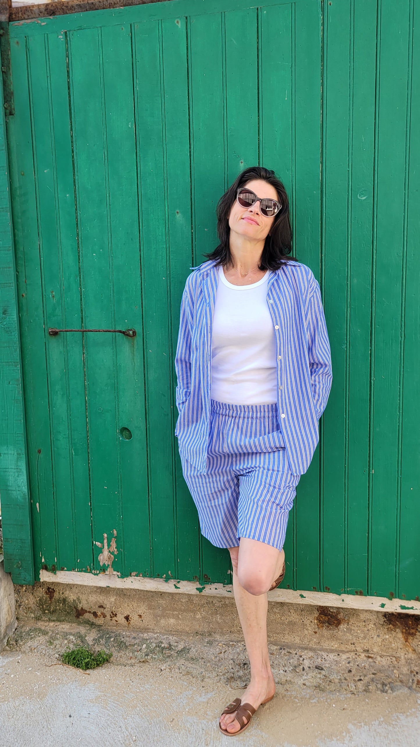 ENSEMBLE "BAHAMAS" Coton Chemise & Bermuda Oversize — Style Décontracté Chic