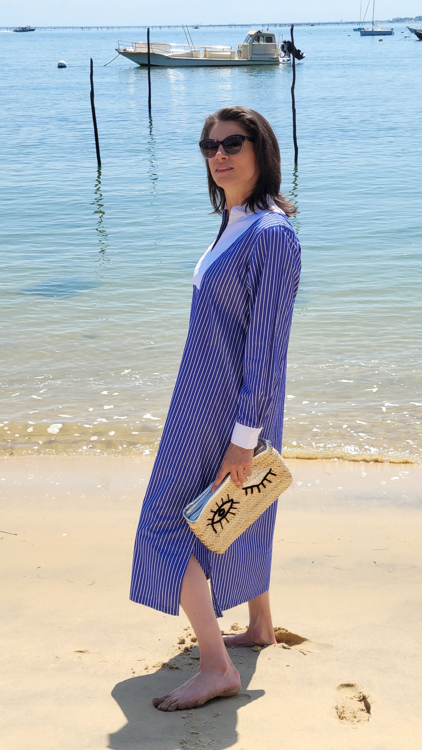 Robe Longue Chemise Col Mao en Coton "SONIA" — Chic & Confortable