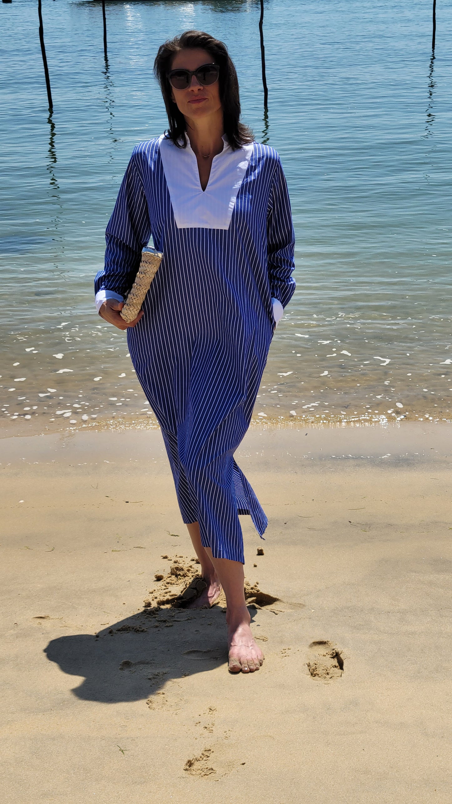 Robe Longue Chemise Col Mao en Coton "SONIA" — Chic & Confortable