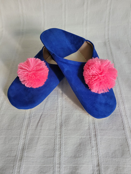 BABOUCHES BLEUES POMPOM