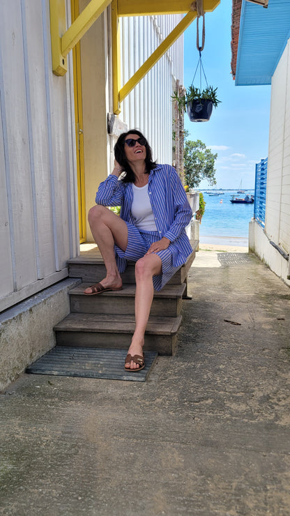 ENSEMBLE "BAHAMAS"  Coton Chemise & Bermuda Oversize — Style Décontracté Chic