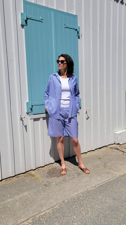 ENSEMBLE "BAHAMAS"  Coton Chemise & Bermuda Oversize — Style Décontracté Chic