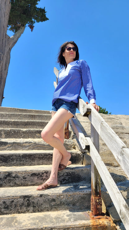 CHEMISE- TUNIQUE  BICOLORE "SOFIA" en Coton — Élégance Décontractée