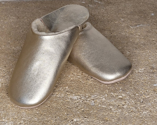 Babouches en Cuir Doré Fourrées — Artisanales & Confort Haut de Gamme