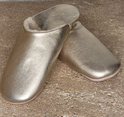 Babouches en Cuir Doré Fourrées — Artisanales & Confort Haut de Gamme