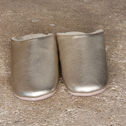 Babouches en Cuir Doré Fourrées — Artisanales & Confort Haut de Gamme