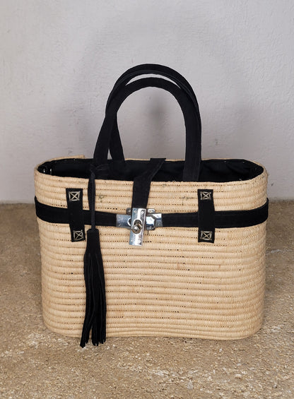 Panier Rafia Naturel et Daim — Pièce Artisanale Marocaine