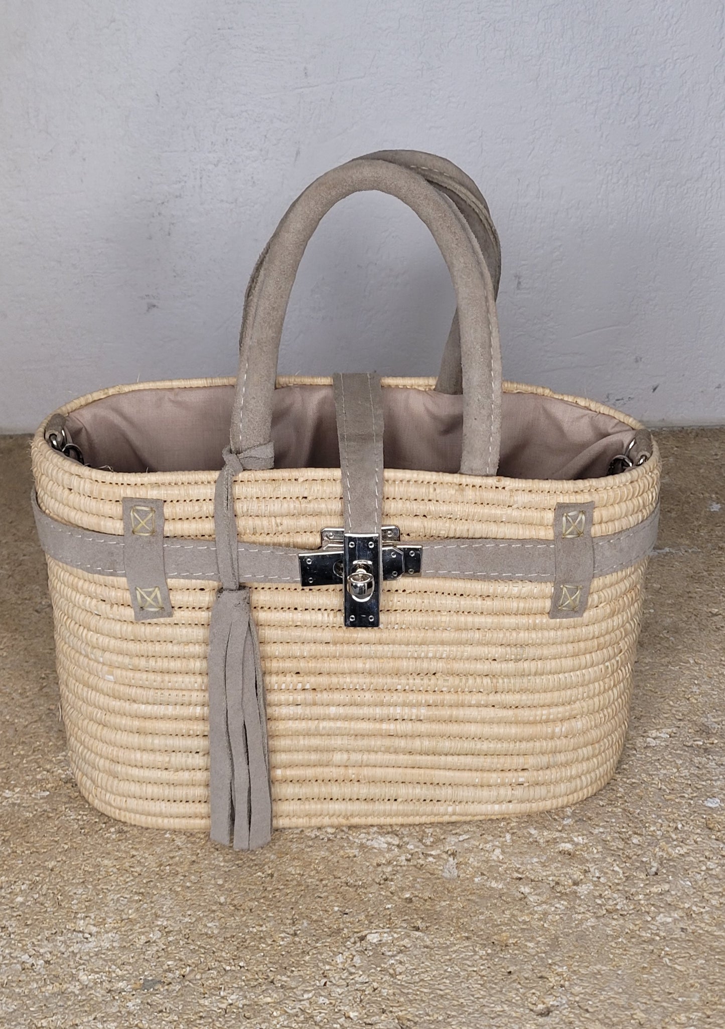 Panier Rafia Naturel et Daim — Pièce Artisanale Marocaine