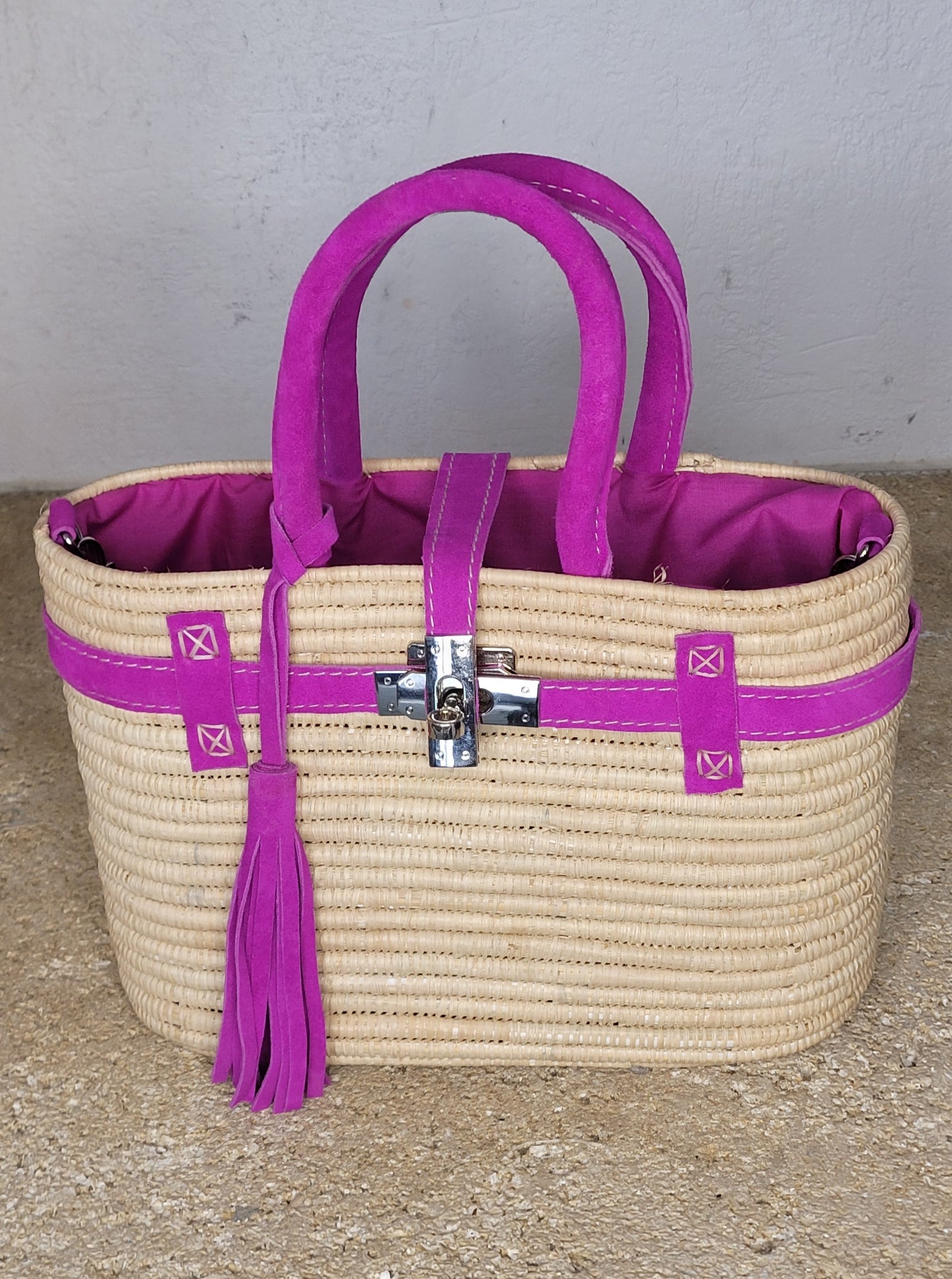 Panier Rafia Naturel et Daim — Pièce Artisanale Marocaine