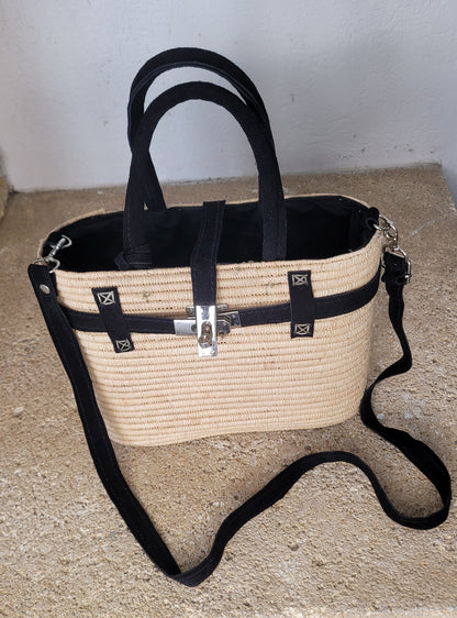 Panier Rafia Naturel et Daim — Pièce Artisanale Marocaine